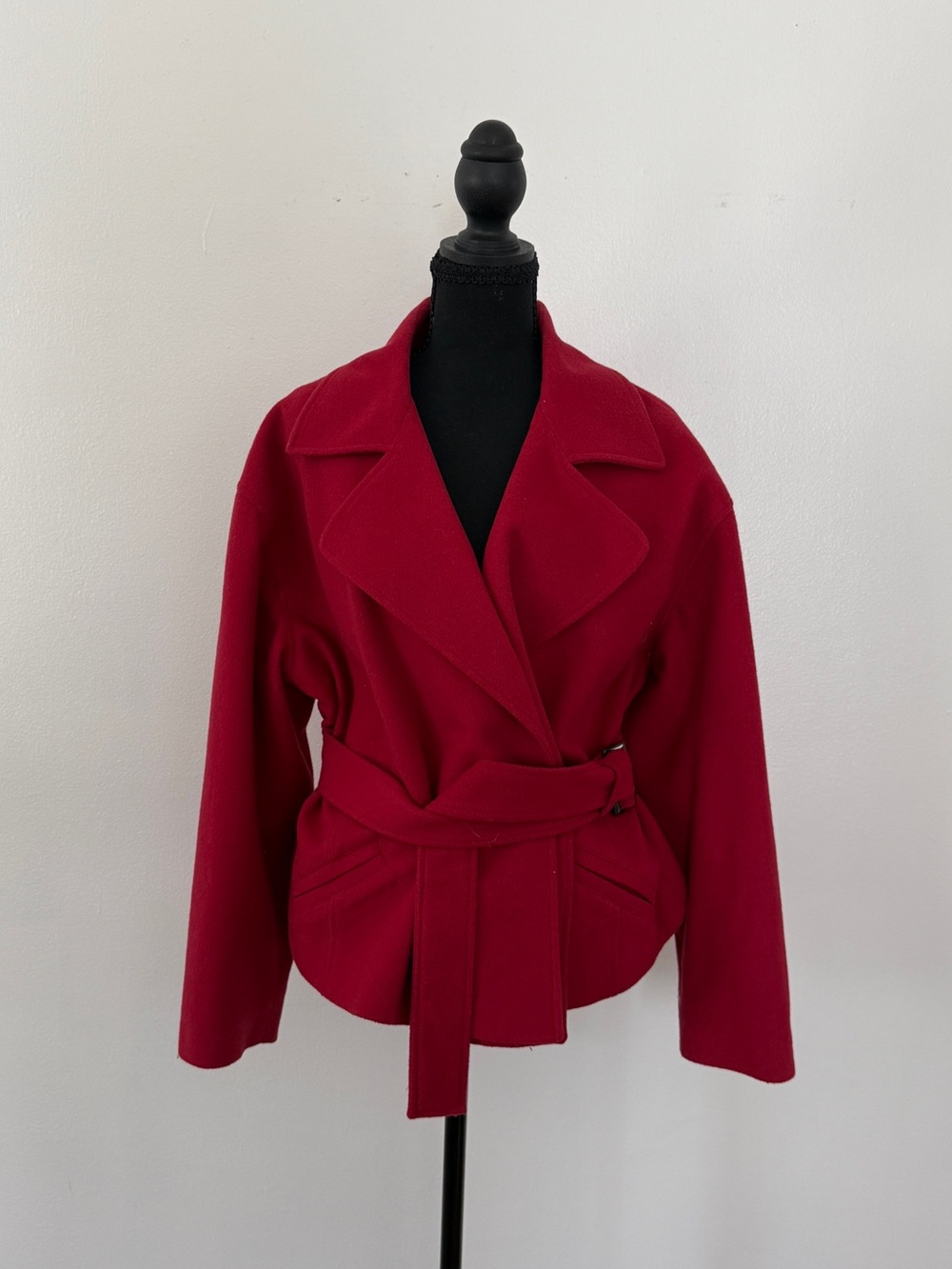 Women's Red Belted Trench Coat Jacket